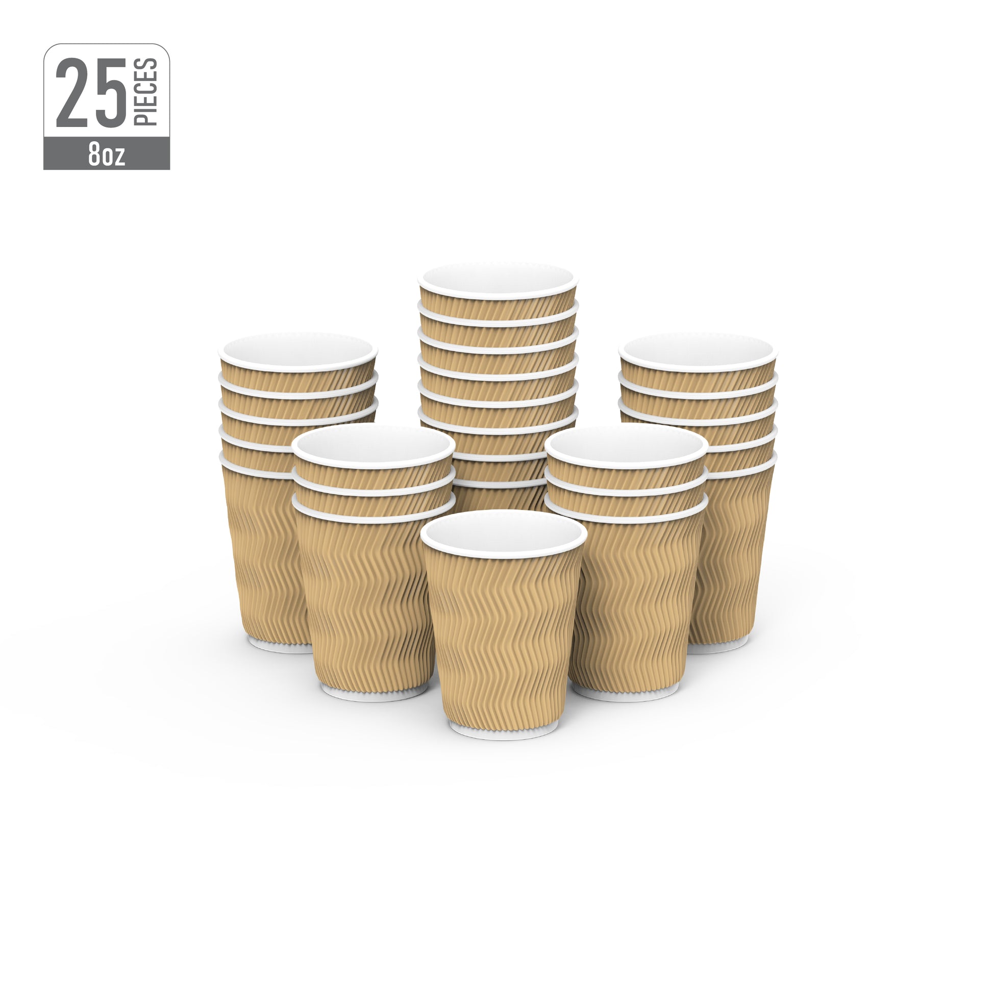 8 oz Brown Rippled Paper Coffee Cups Pack of 25
