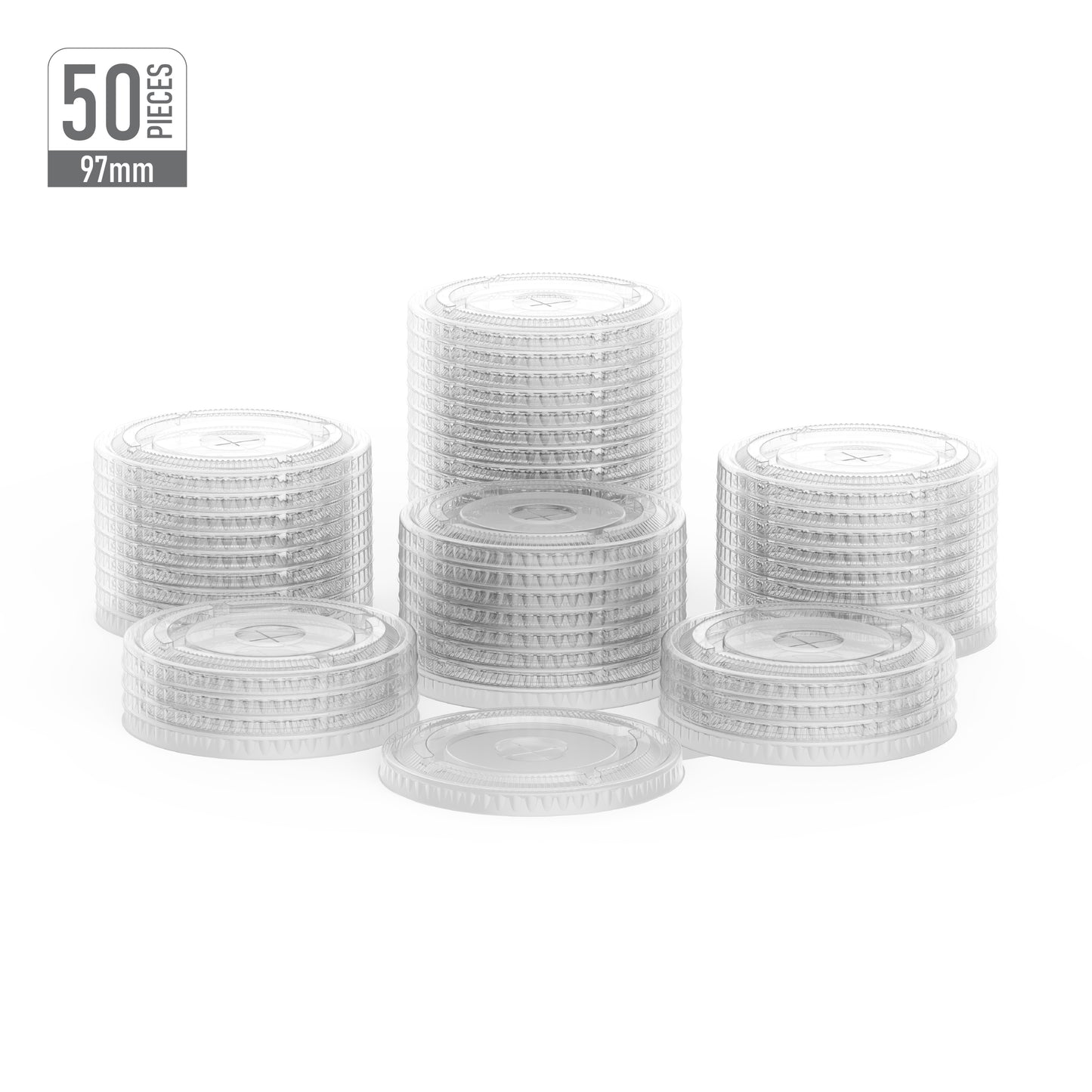 97 mm Pack of 50 Flat Lids for 16 oz Clear Plastic Cups