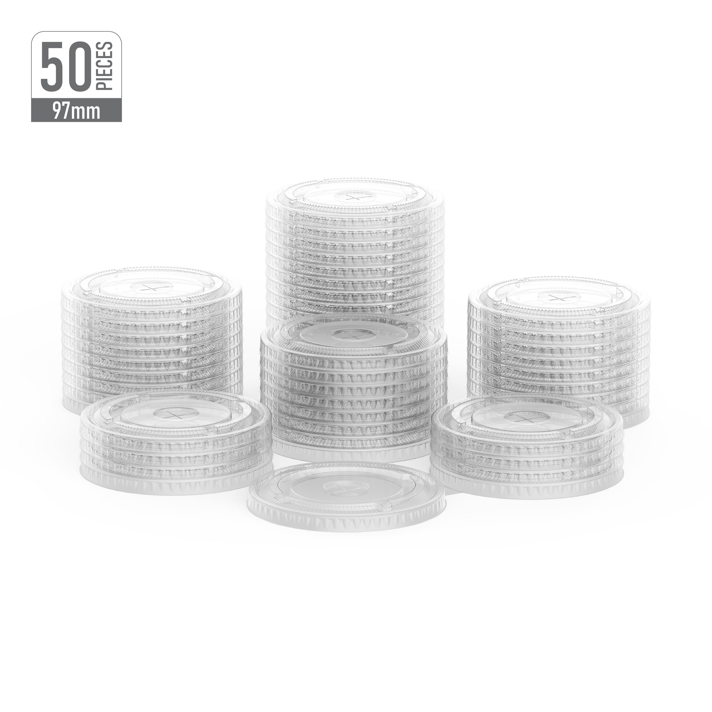 97 mm Pack of 50 Flat Lids for 16 oz Clear Plastic Cups