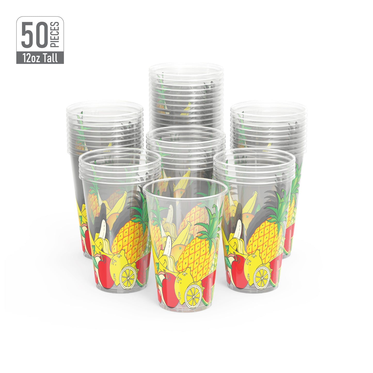 12 oz Clear Plastic Cups with Print Pack of 50