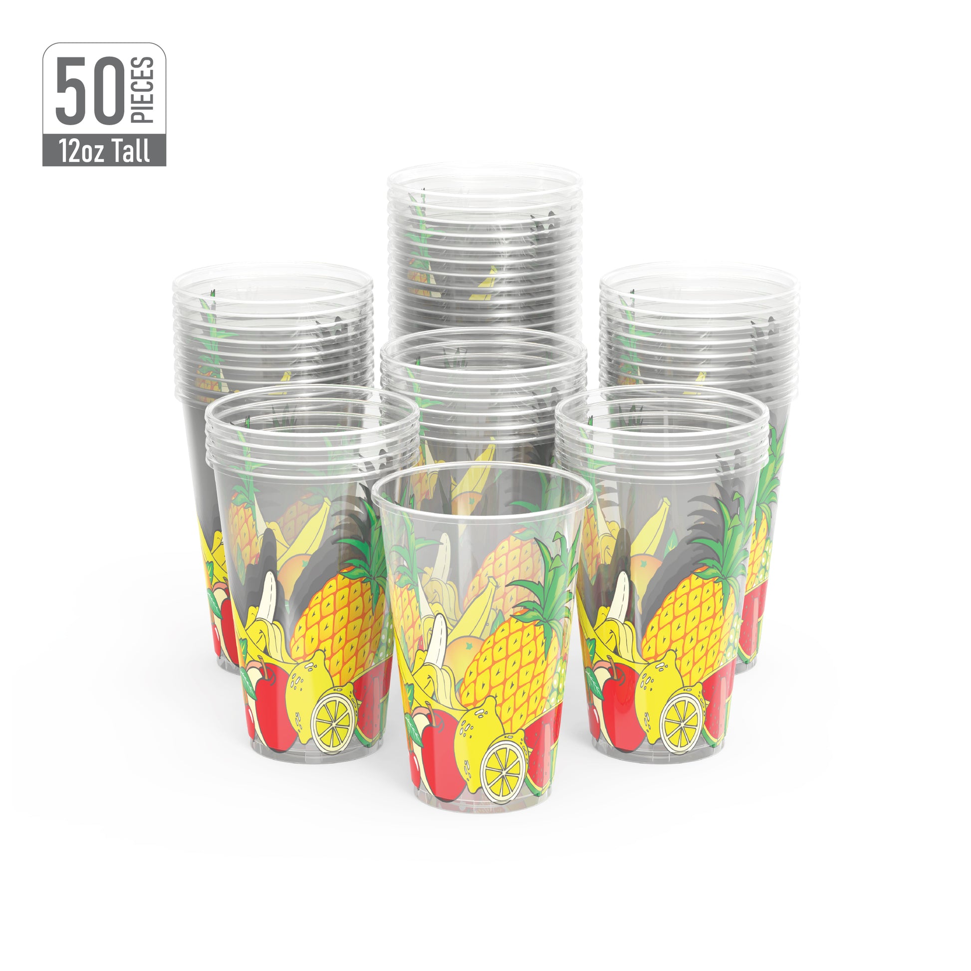 12 oz Clear Plastic Cups with Print Pack of 50