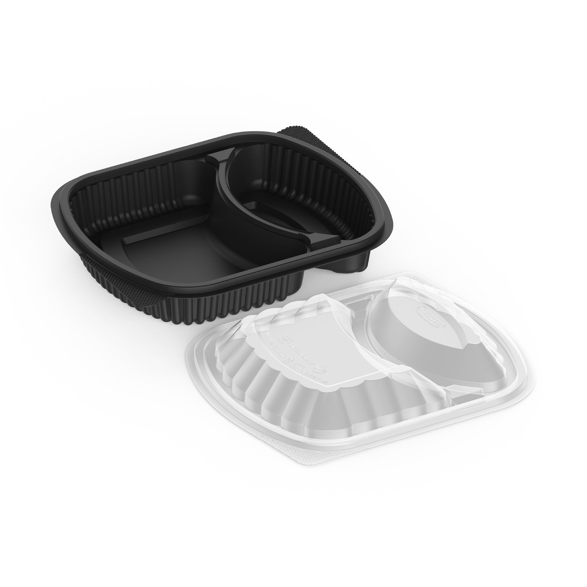 2 Compartments Pack of 10 Black Meal Containers with Clear Lids