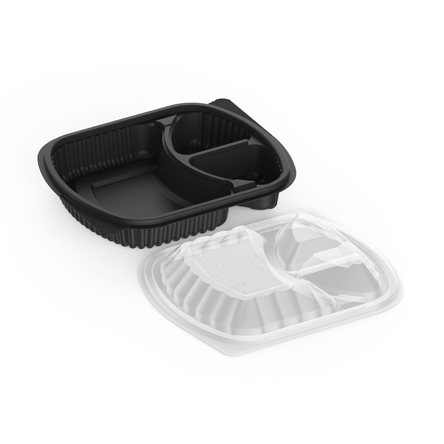 3 Compartments Pack of 10 Black Meal Containers with Clear Lids