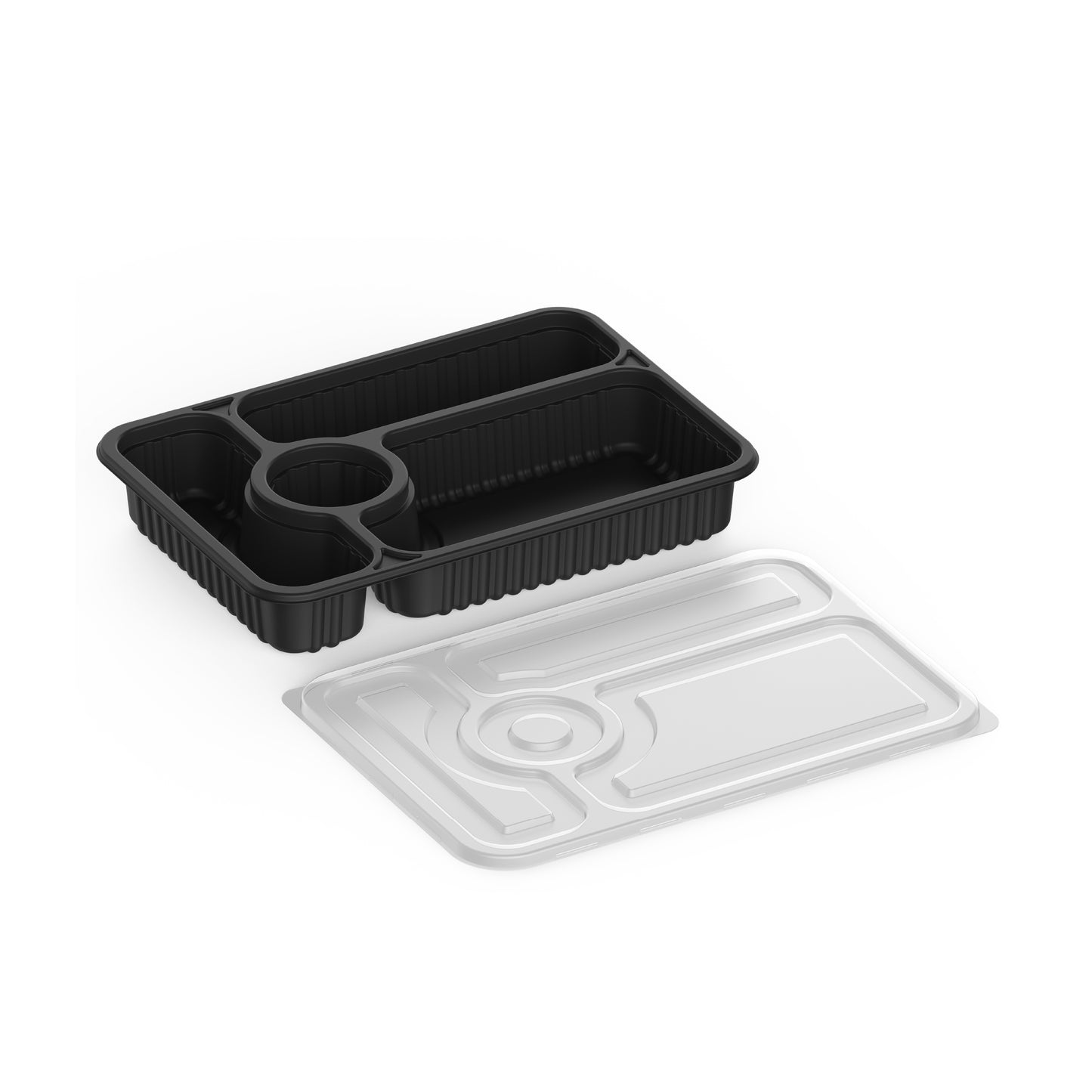 4 Compartments Pack of 10 Black Meal Containers with Clear Lids