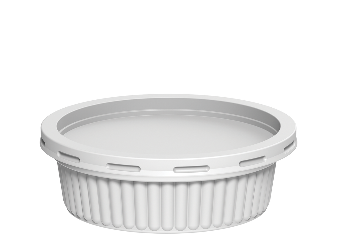 200 ml Pack of 20 Plastic White Ribbed Catering Containers with White Lids