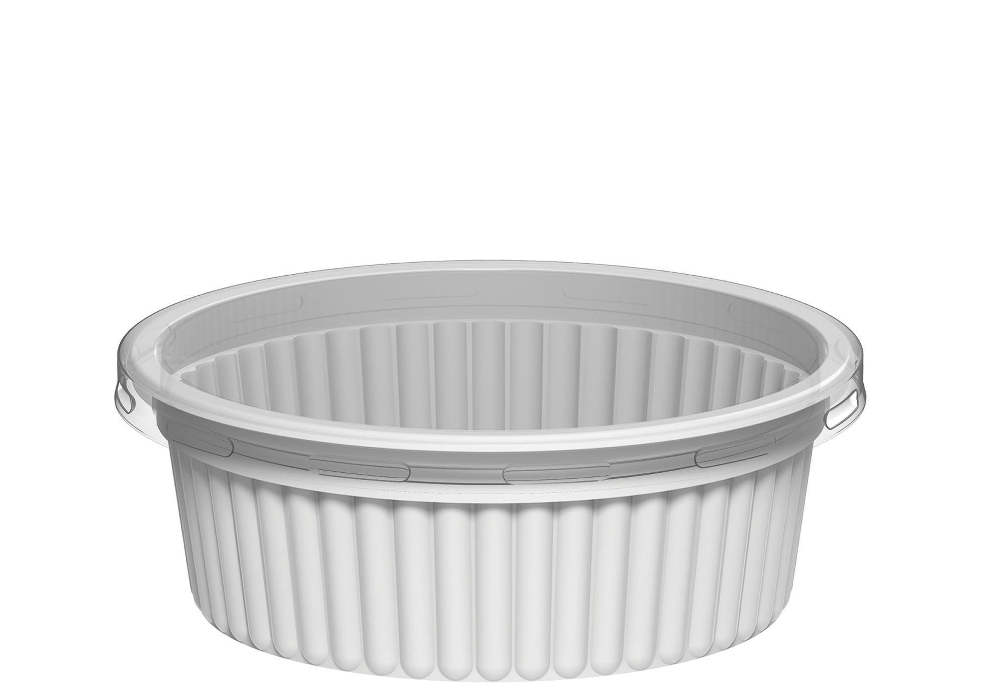 225 ml Pack of 20 Plastic White Ribbed Catering Containers with Clear Lids