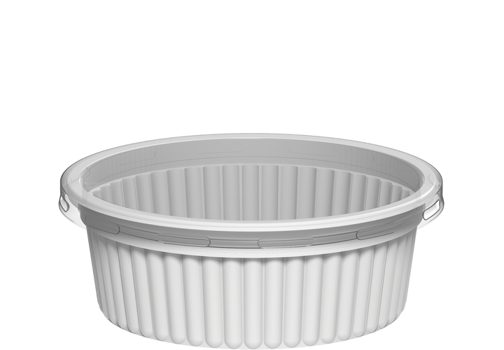 225 ml Pack of 20 Plastic White Ribbed Catering Containers with Clear Lids