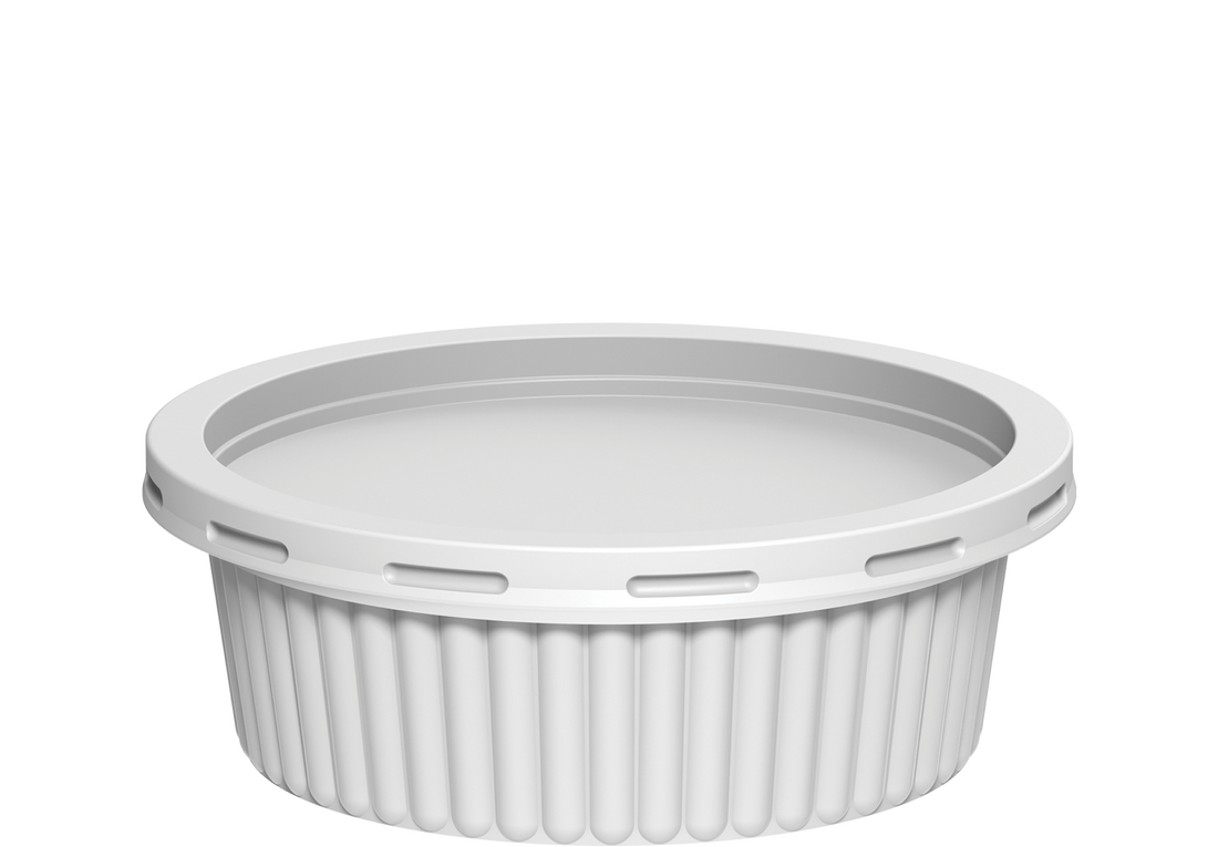 200 ml Pack of 20 Plastic White Ribbed Catering Containers with White Lids