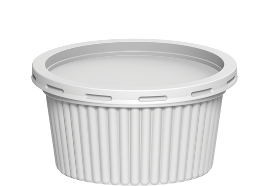 350 ml Carton of 1000 Plastic White Ribbed Catering Containers with White Lids