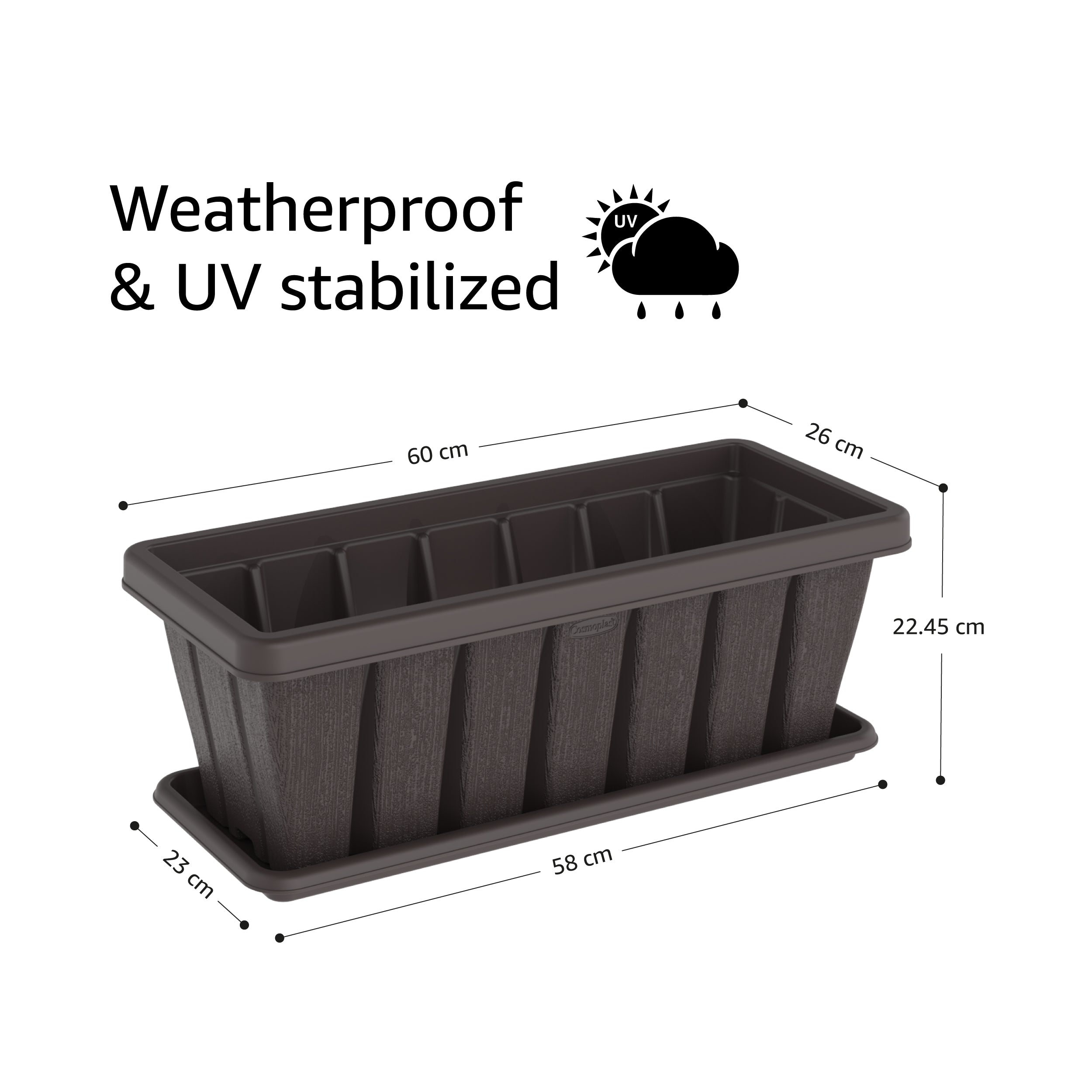 24" Cedargrain Rectangular Planter with Tray