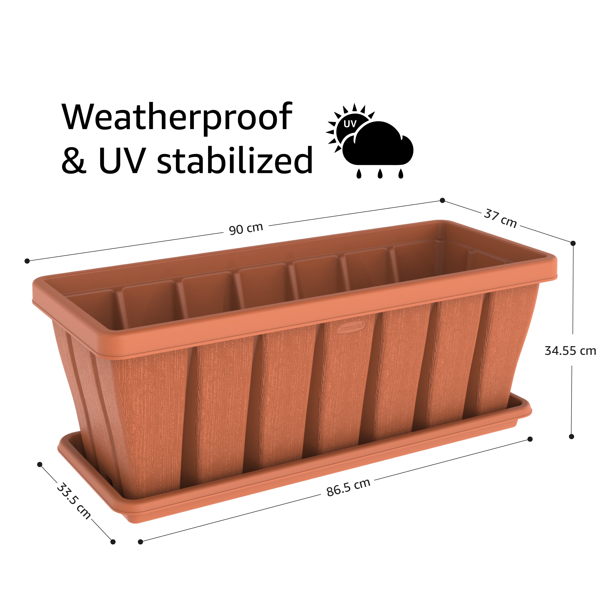 Cosmoplast 36" Cedargrain Rectangular Planter with Tray
