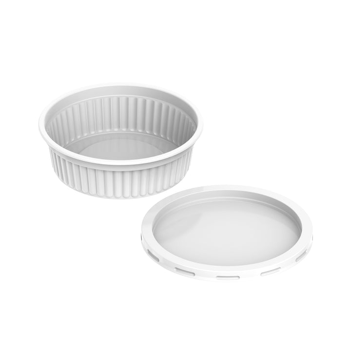 200 ml Pack of 20 Plastic White Ribbed Catering Containers with White Lids