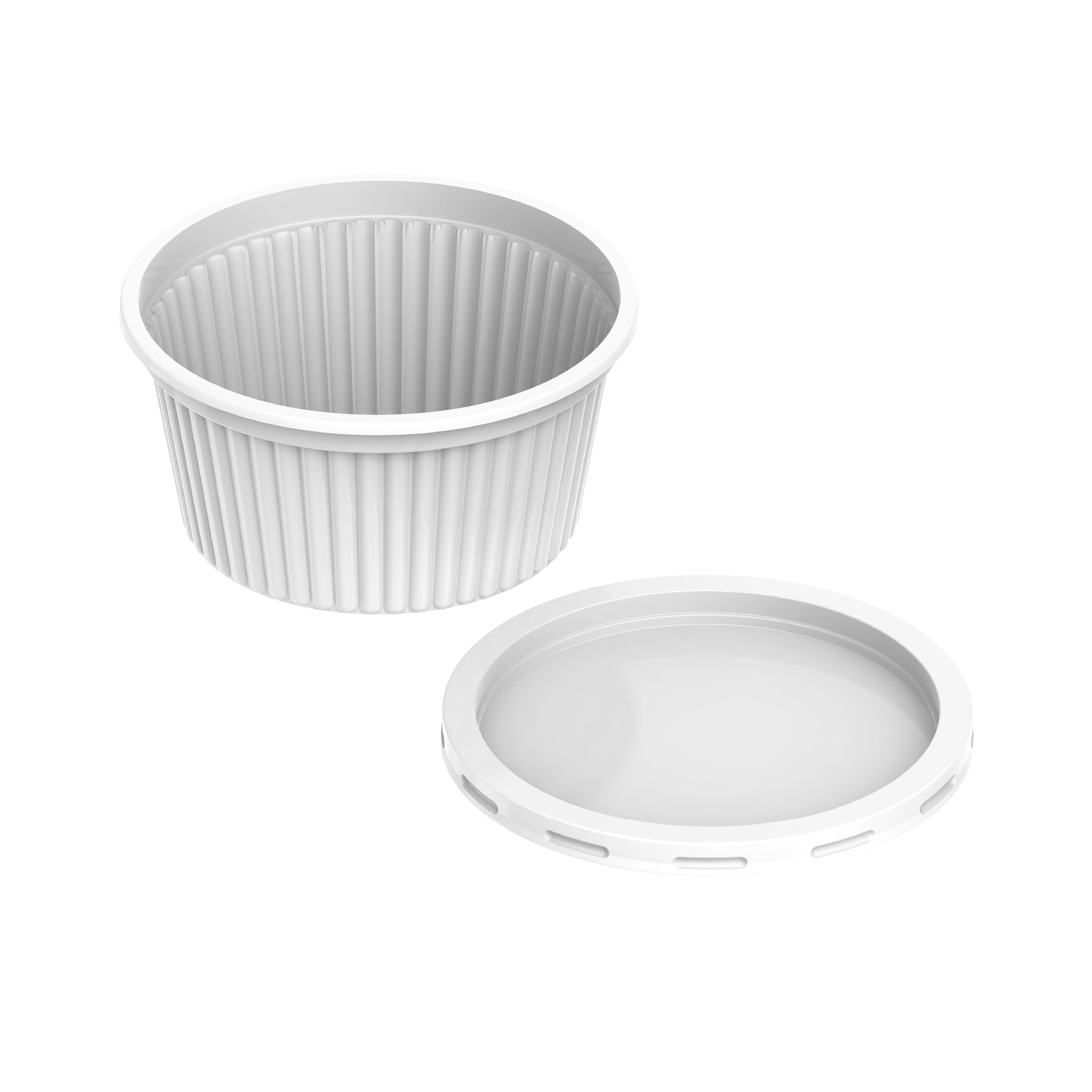 350 ml Pack of 20 Plastic White Ribbed Catering Containers with White Lids