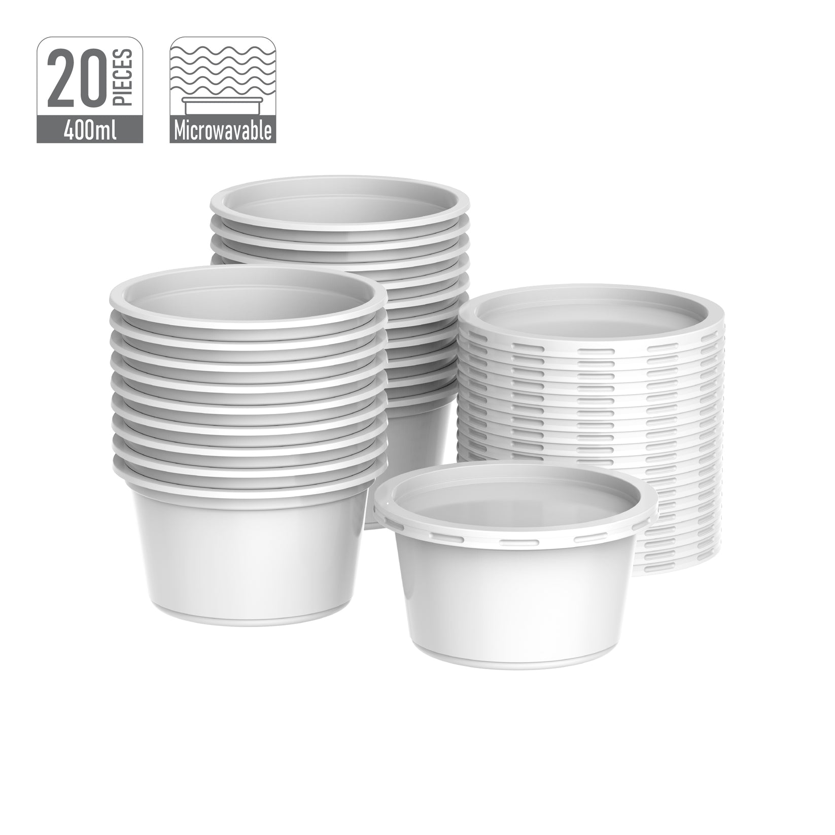 Cosmoplast Plastic Catering Containers 400 ml with Lids White 20 Pcs