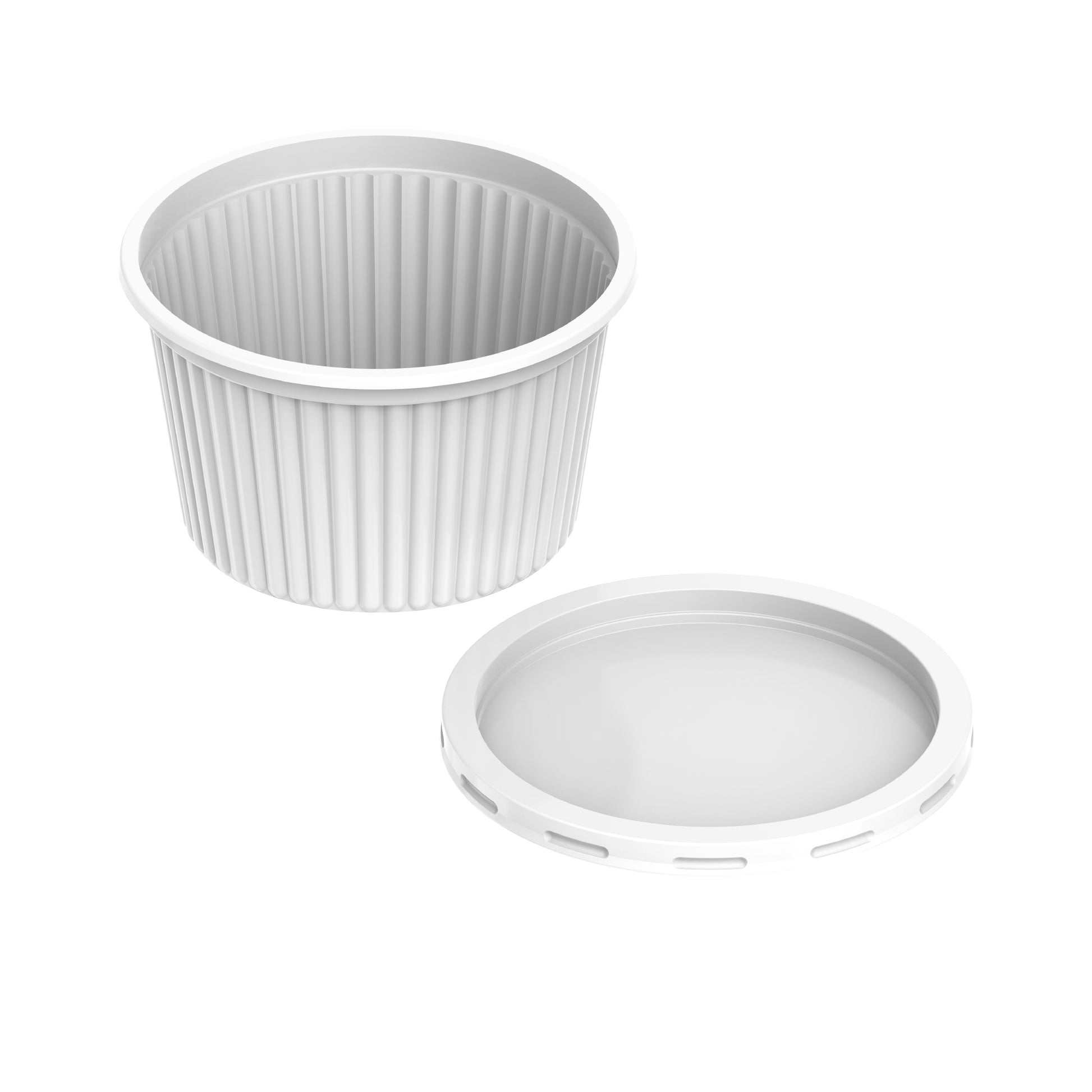 400 ml Pack of 20 Plastic White Ribbed Catering Containers with White Lids