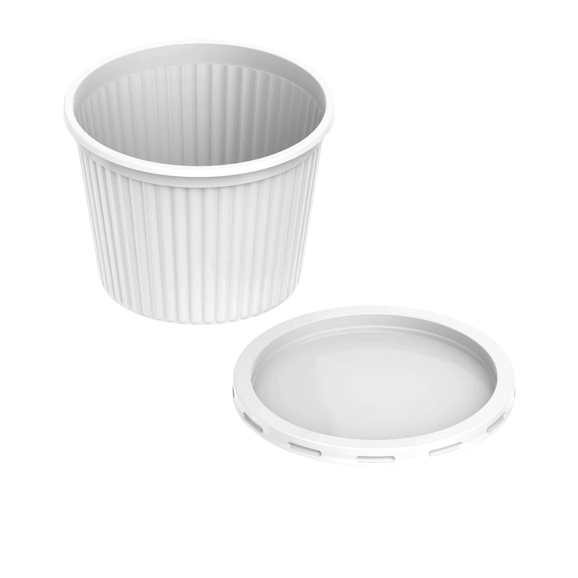 500 ml Pack of 20 Plastic White Ribbed Catering Containers with White Lids