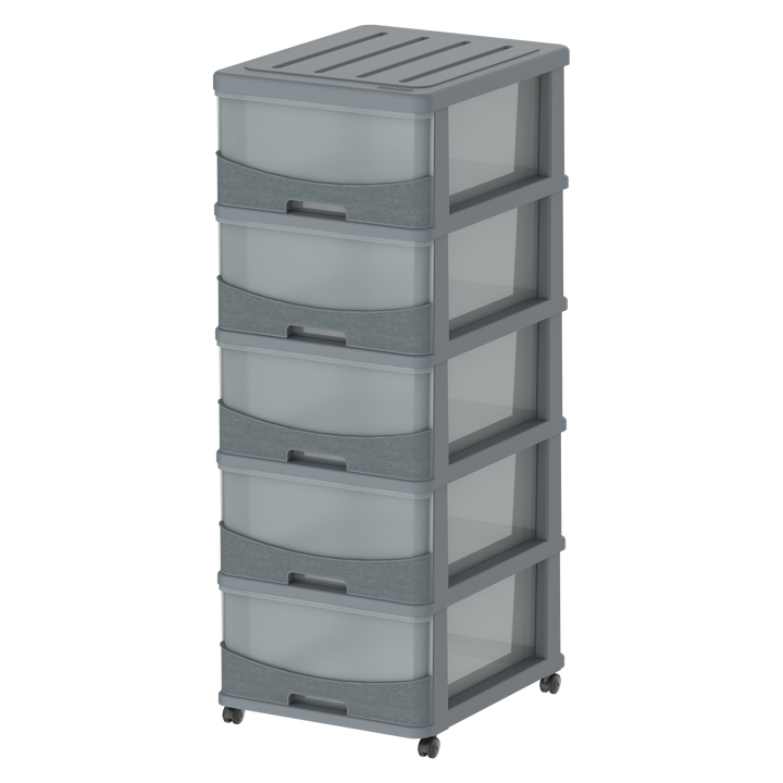 Cedargrain 5 Tiers Storage Cabinet with Drawers & Wheels
