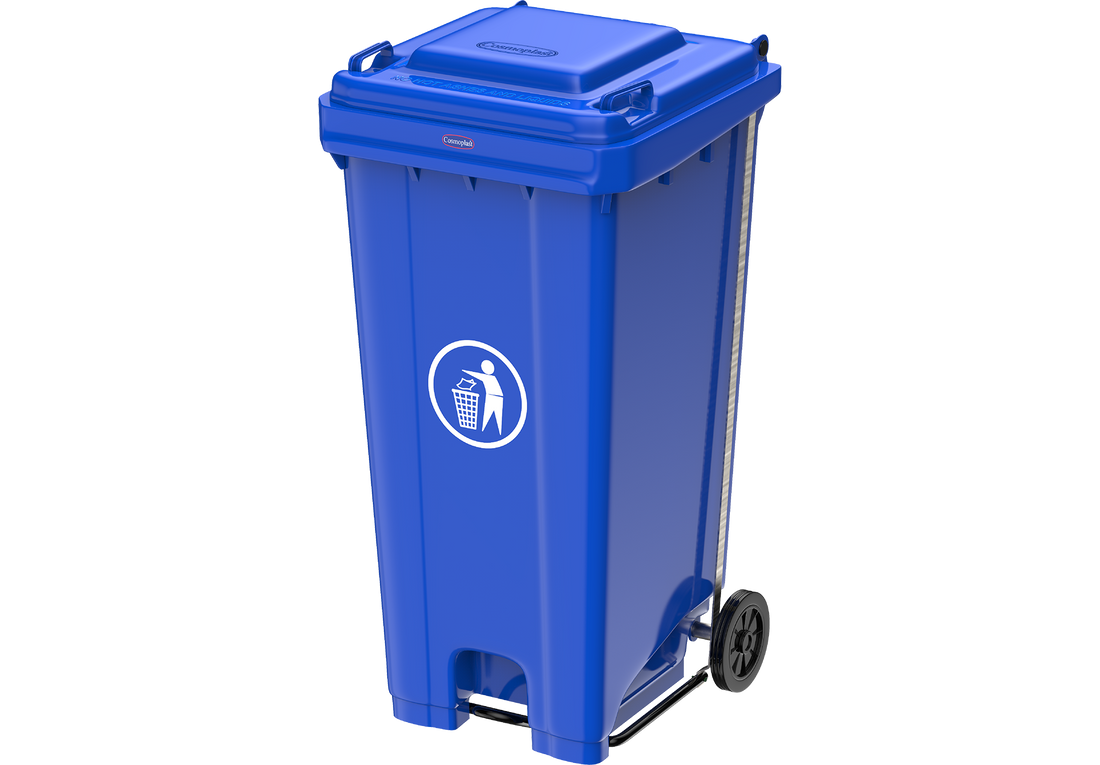 Industrial Waste Bin with Pedal & Wheels Blue