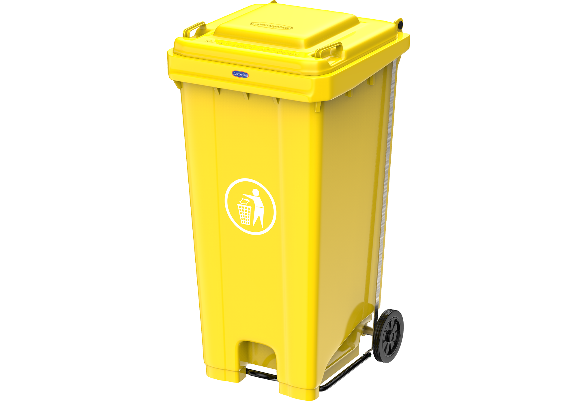 Industrial Waste Bin with Pedal & Wheels Yellow