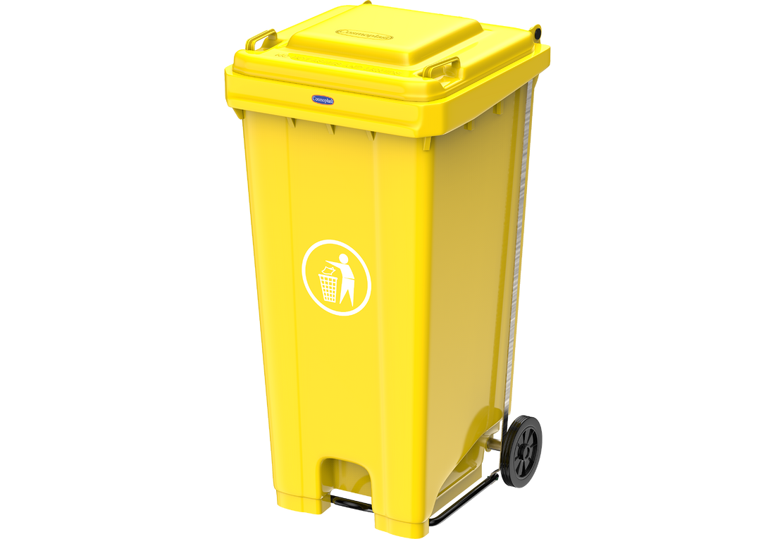 Industrial Waste Bin with Pedal & Wheels Yellow