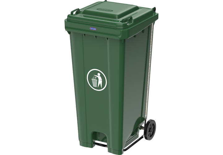 Industrial Waste Bin with Pedal & Wheels Green