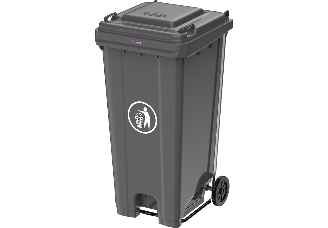 Industrial Waste Bin with Pedal & Wheels Grey