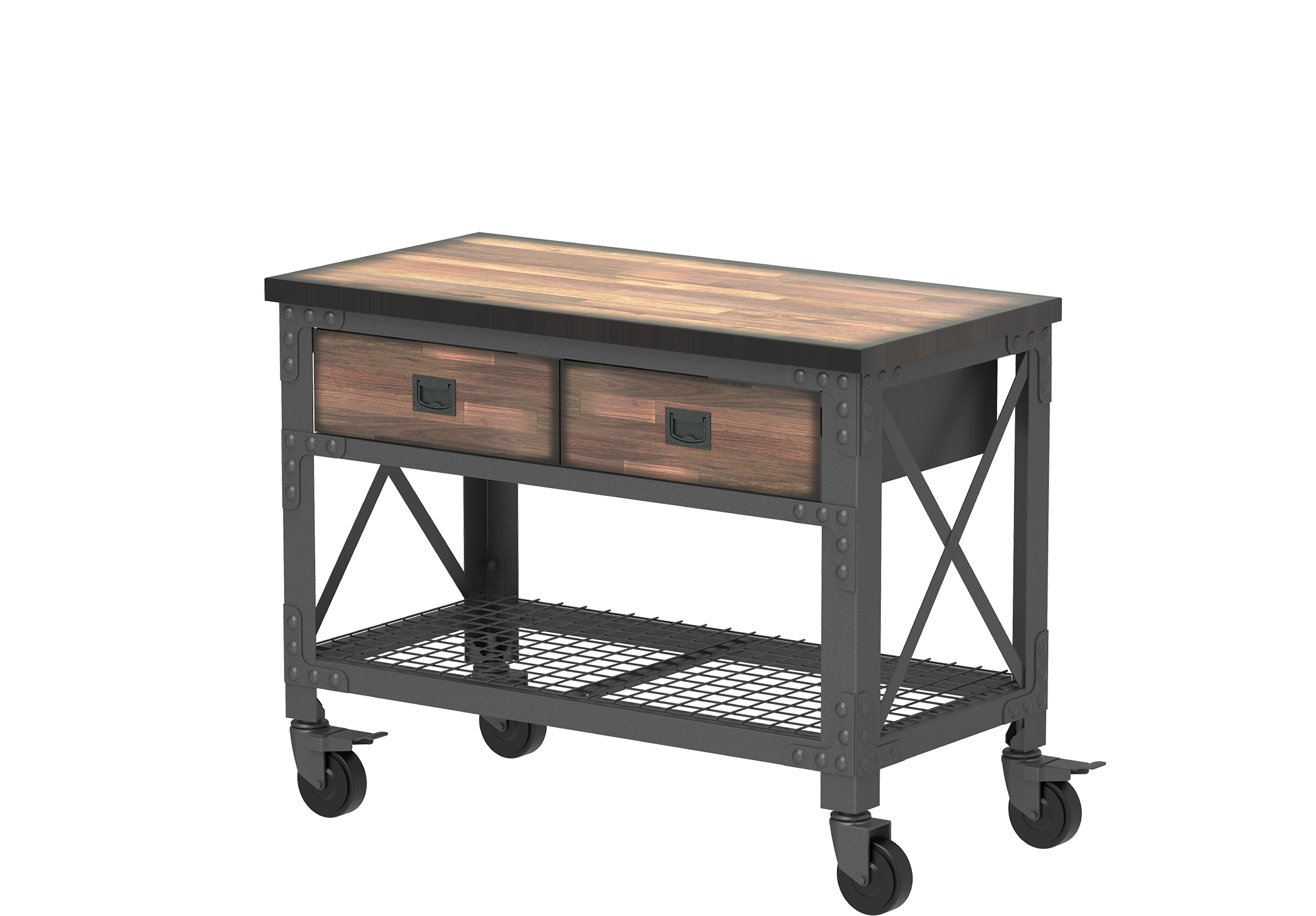 Wood Workbench with Wheels & Steel Frame