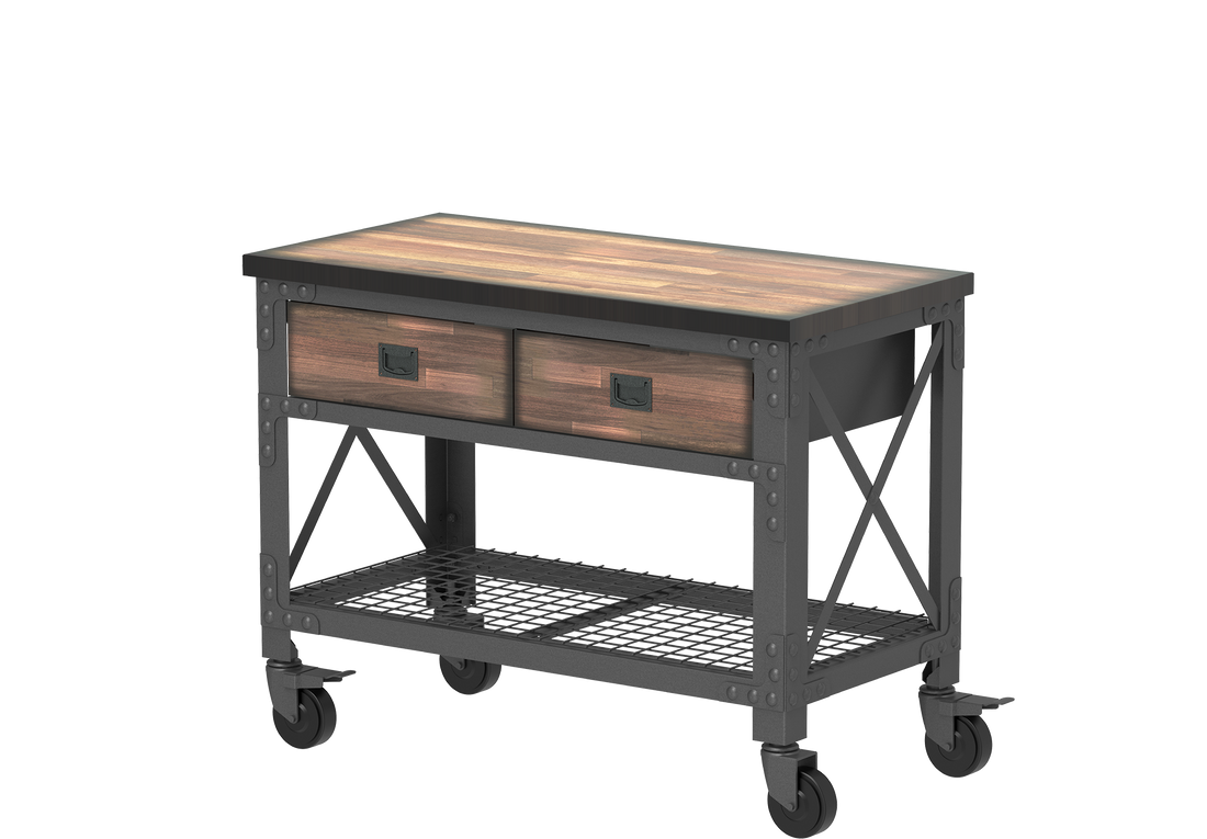Wood Workbench with Wheels & Steel Frame
