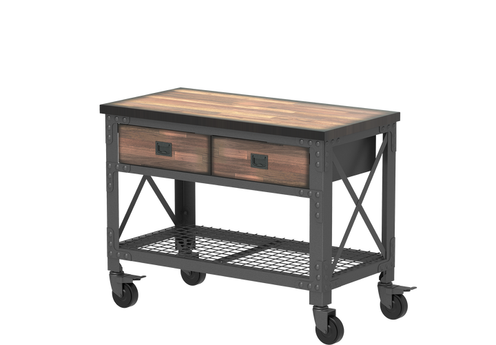 Wood Workbench with Wheels & Steel Frame