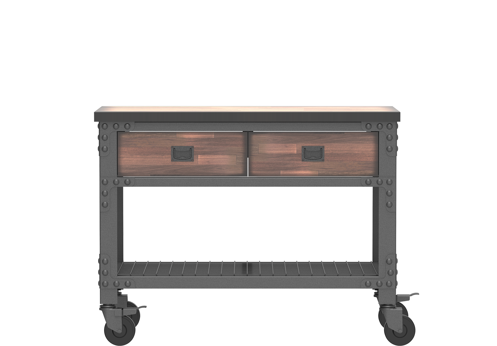 Wood Workbench with Wheels & Steel Frame