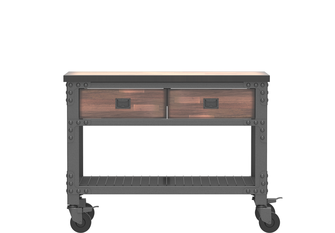 Wood Workbench with Wheels & Steel Frame