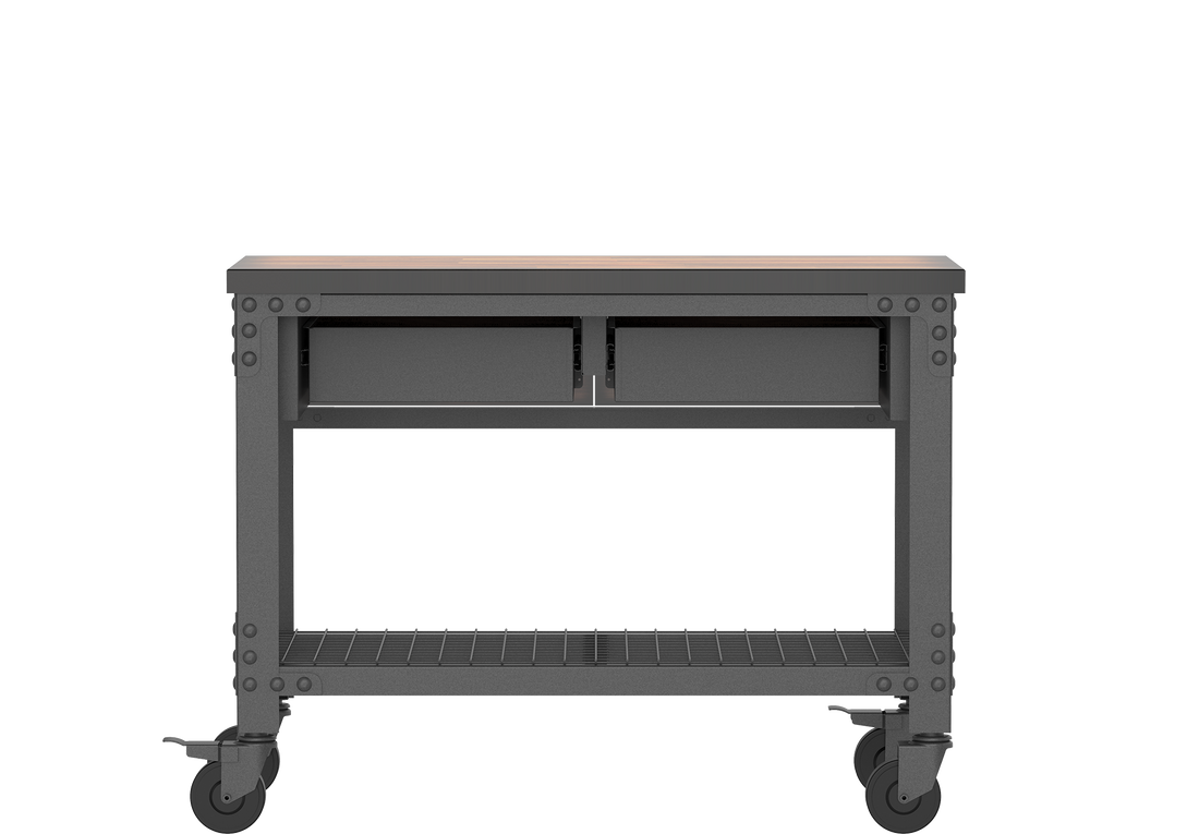 Wood Workbench with Wheels & Steel Frame