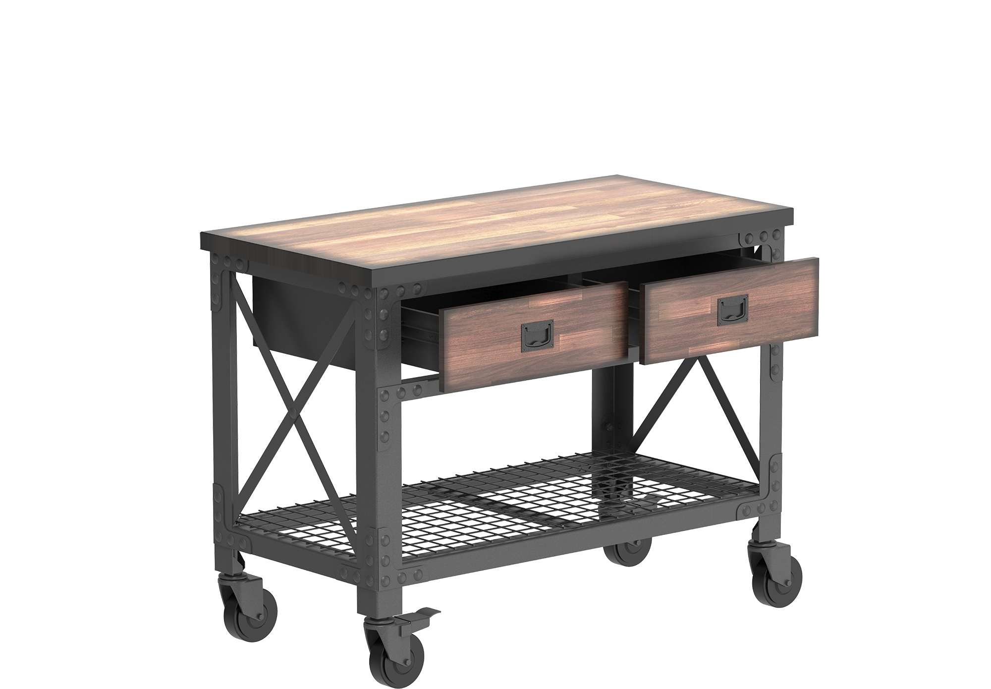 Wood Workbench with Wheels & Steel Frame