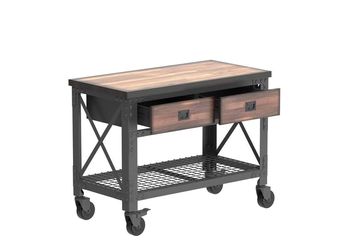 Wood Workbench with Wheels & Steel Frame