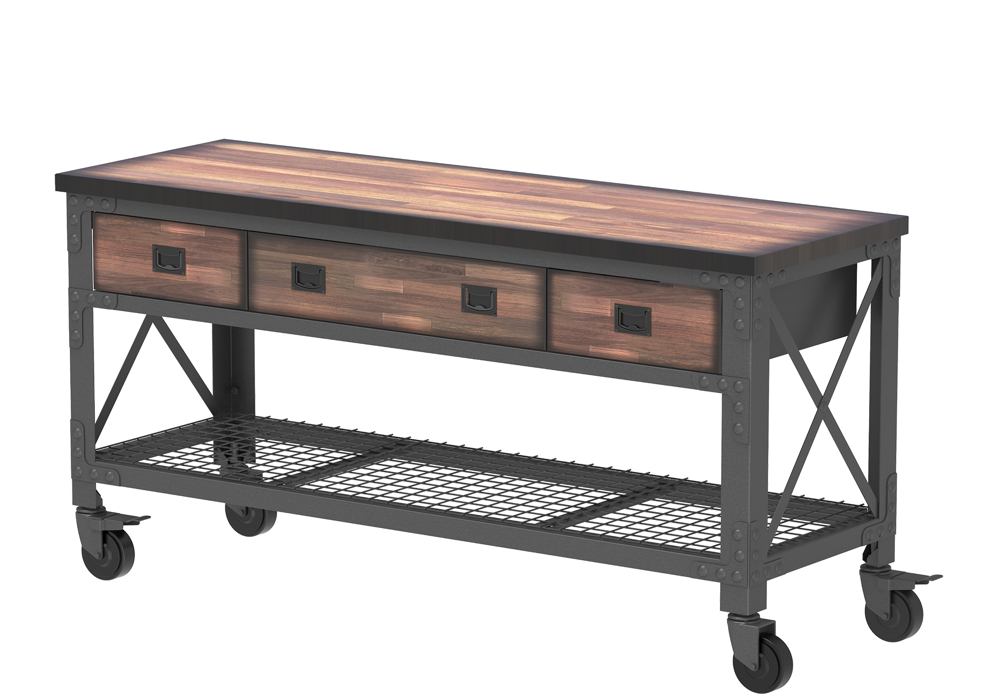 Wood Workbench with Wheels & Steel Frame