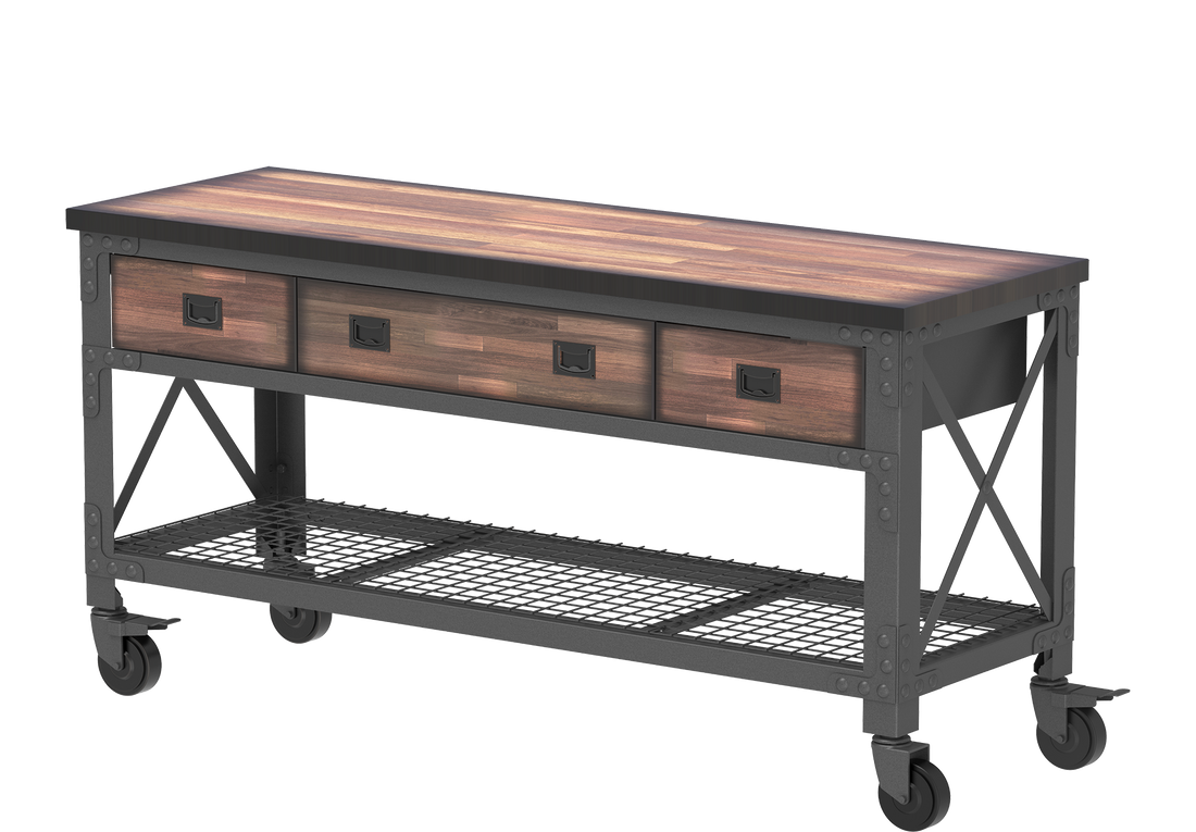 Wood Workbench with Wheels & Steel Frame