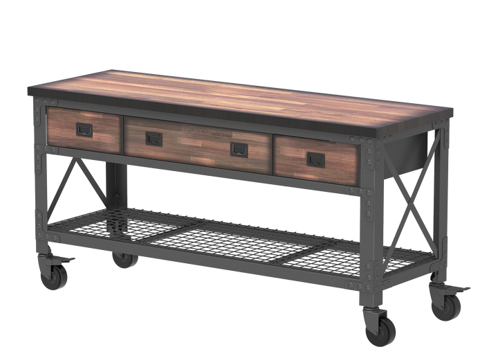 Wood Workbench with Wheels & Steel Frame
