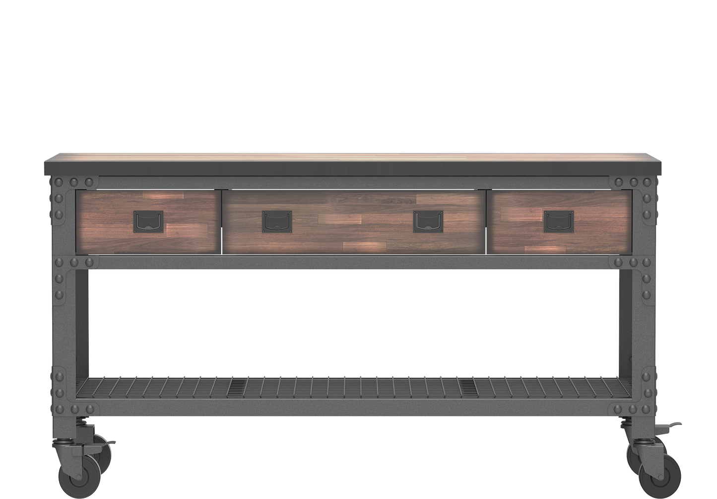 Wood Workbench with Wheels & Steel Frame