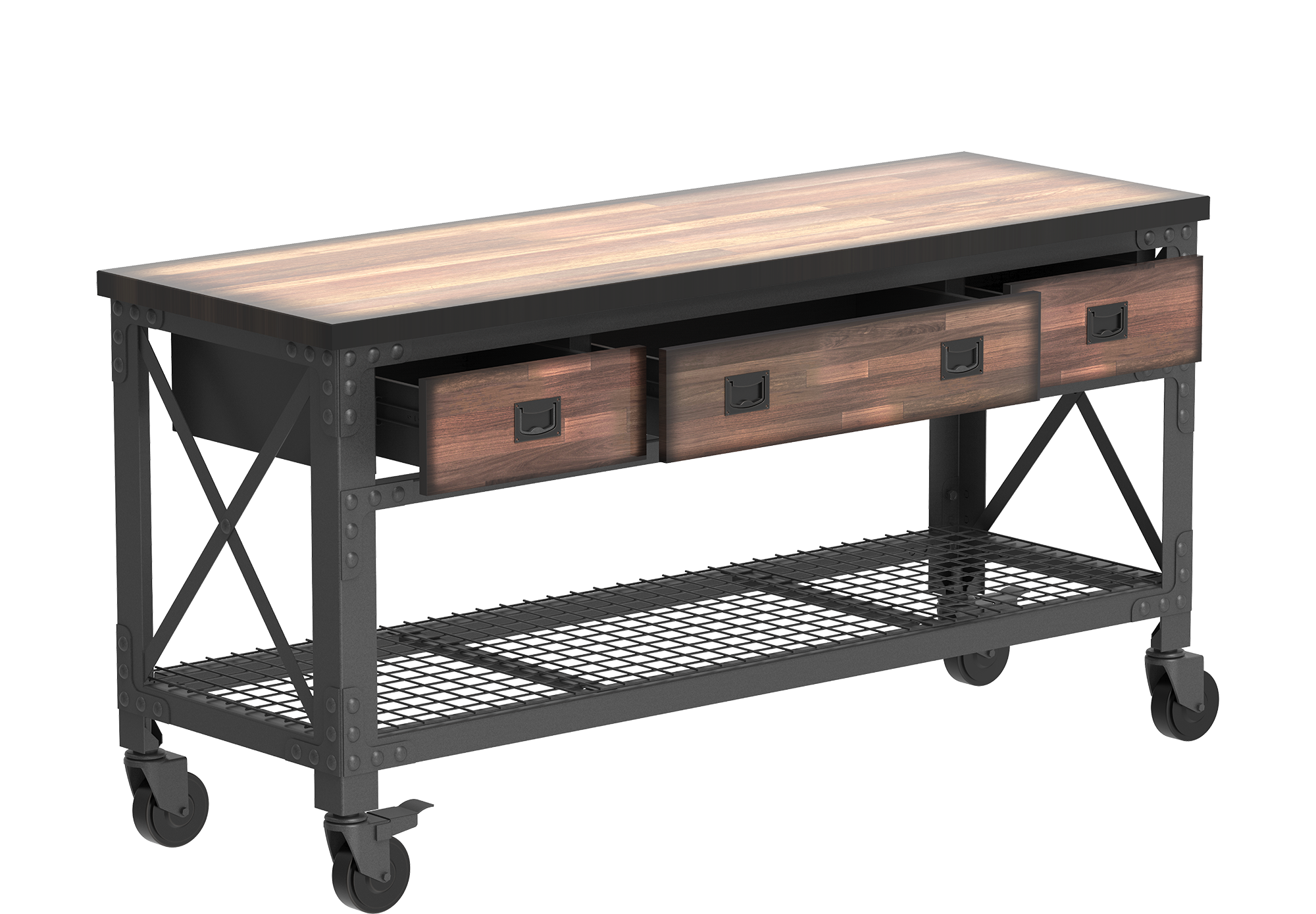 Wood Workbench with Wheels & Steel Frame