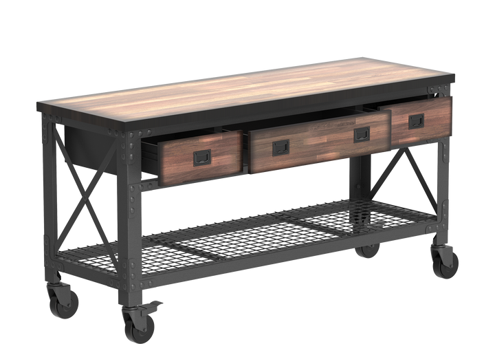 Wood Workbench with Wheels & Steel Frame