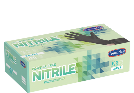 Cosmoplast Hygiene Black Powder-free Nitrile Gloves Large 100 Pcs