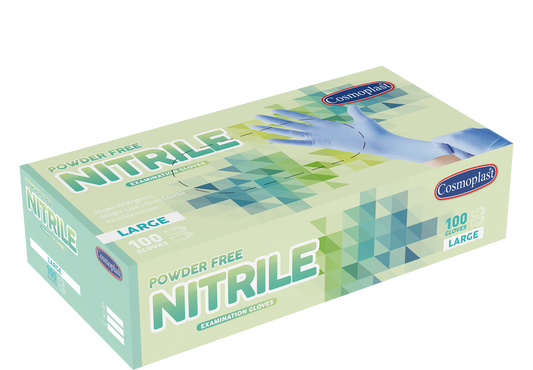 Cosmoplast Hygiene Blue Powder-free Nitrile Gloves Large 100 Pcs
