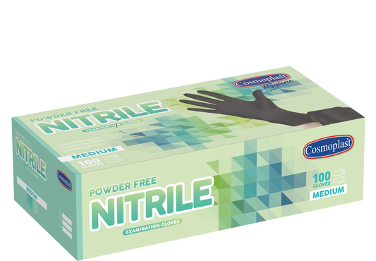 Cosmoplast Hygiene Black Powder-free Nitrile Gloves Medium 100 Pcs
