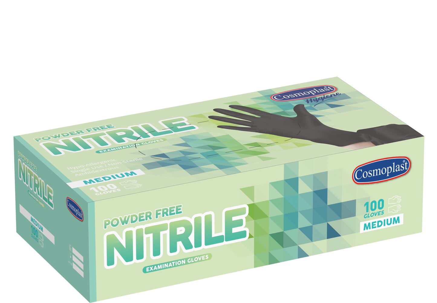 Cosmoplast Hygiene Black Powder-free Nitrile Gloves Medium 10 Packs x 100 Pcs
