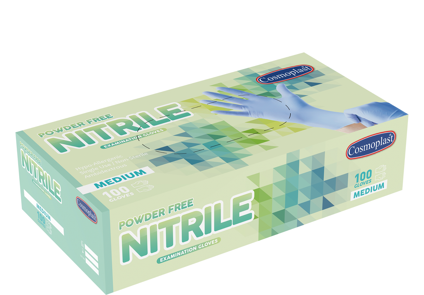 Cosmoplast Hygiene Blue Powder-free Nitrile Gloves Medium 10 Packs x 100 Pcs