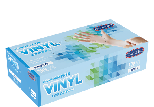 Cosmoplast Hygiene Clear Powder-free Vinyl Gloves Large 10 Packs x 100 Pcs