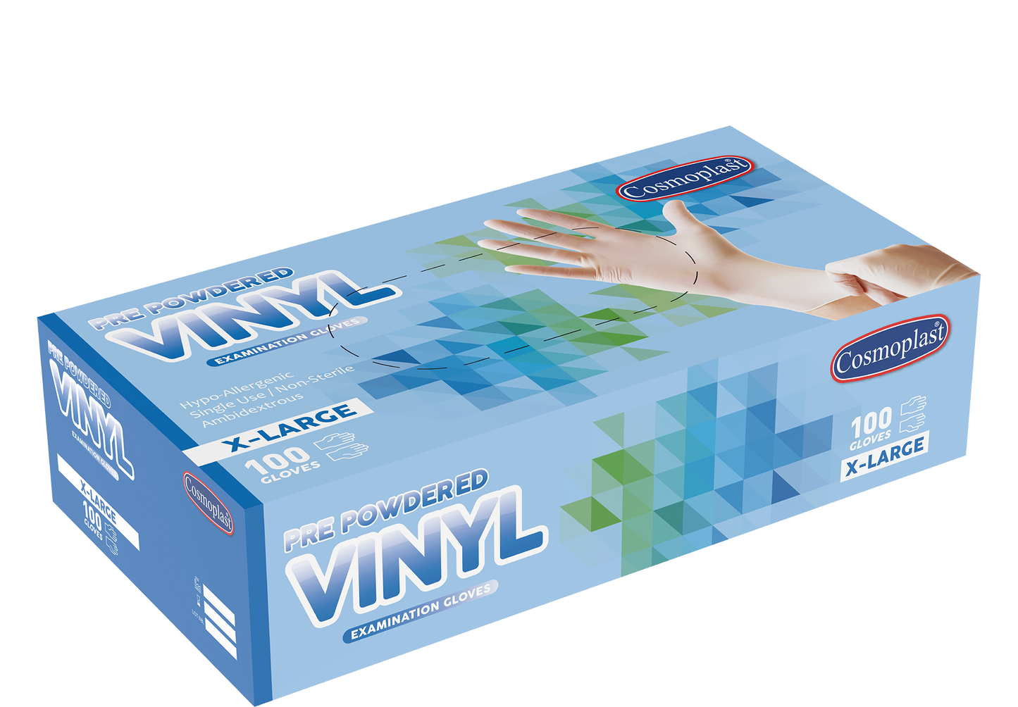 Cosmoplast Hygiene Clear Pre-powdered Vinyl Gloves XLarge 10 Packs x 100 Pcs