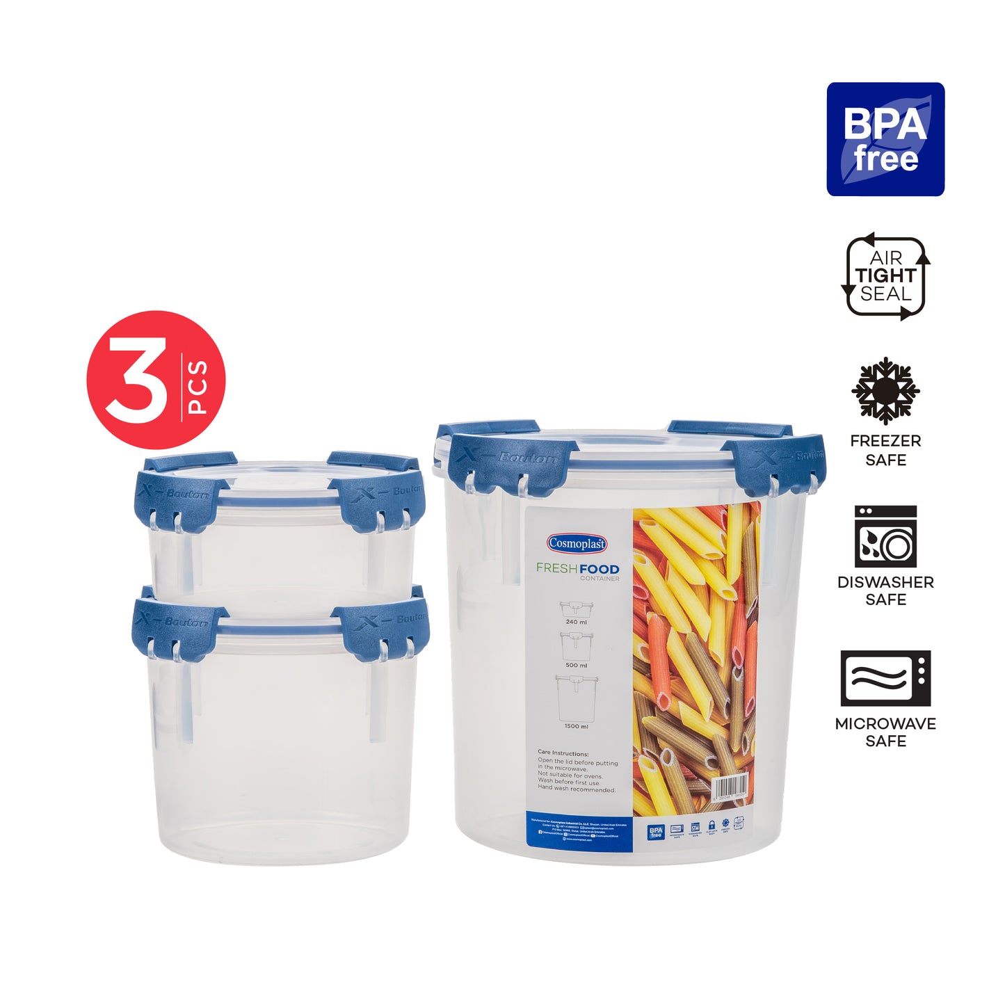 Lock2Go Round Food Lock Containers 3 Pcs. Set