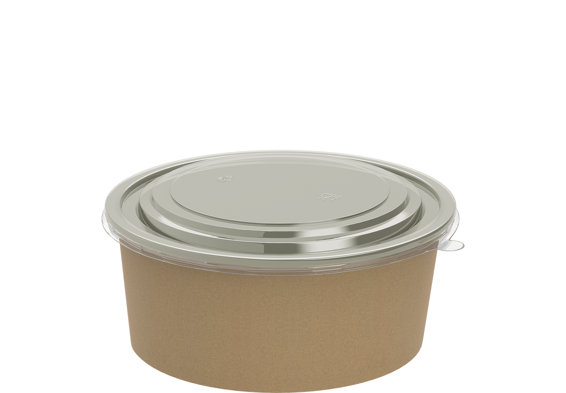 1200 ml Pack of 25 Brown Kraft Salad Containers with Lids