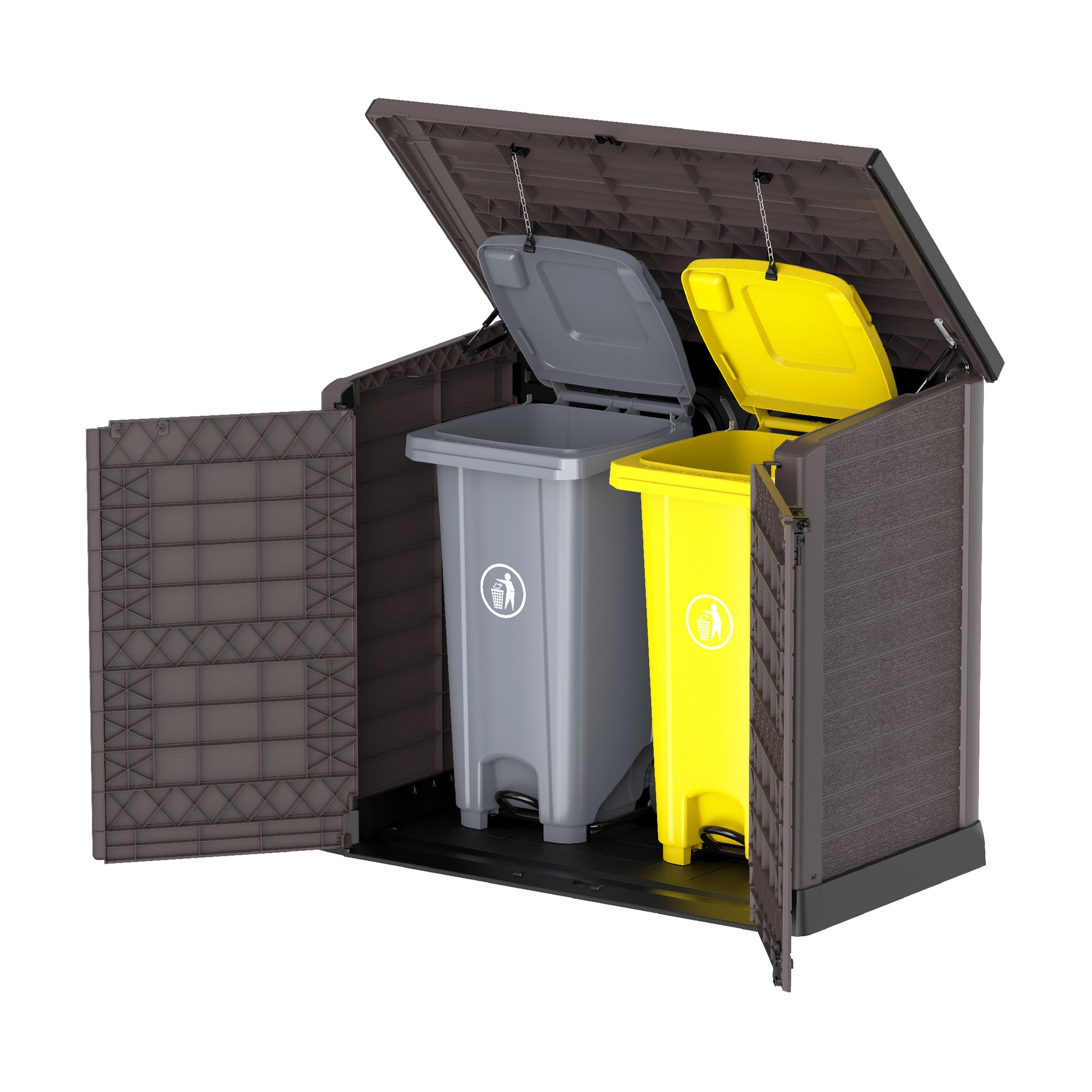  1200L Small Storage Shed +2 Outdoor Waste Bins 240L